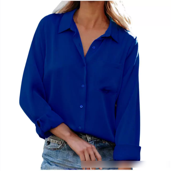 Spring Summer Solid Color Long Sleeve Office Collared Long Sleeve Shirt Solid Color Cardigan Satin Shirt Bella Mia