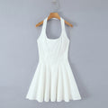 Summer Solid Color Elegant Green Sexy Waist Trimming Simple Halter Back Tied Dress Bella Mia
