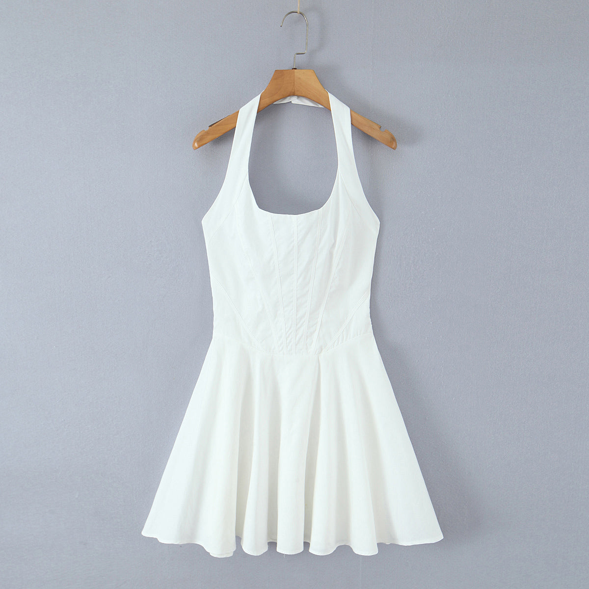 Summer Solid Color Elegant Green Sexy Waist Trimming Simple Halter Back Tied Dress Bella Mia