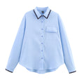Women Clothing Autumn Niche Chic Shell Craft Blue Shirt Long Sleeve Loose Shirt Bella Mia