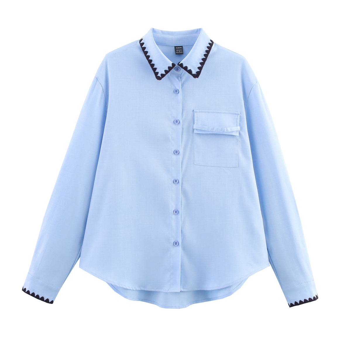 Women Clothing Autumn Niche Chic Shell Craft Blue Shirt Long Sleeve Loose Shirt Bella Mia