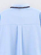 Women Clothing Autumn Niche Chic Shell Craft Blue Shirt Long Sleeve Loose Shirt Bella Mia