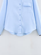 Women Clothing Autumn Niche Chic Shell Craft Blue Shirt Long Sleeve Loose Shirt Bella Mia