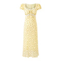 Gentle Square Collar Lace Stitching Bow Lace up Short Sleeve Floral Dress Waist Slim Fit Vacation Dress Bella Mia
