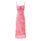 Sweet Elegant Floral Bow Suspenders Dress Women Spring Summer Slim Fit Slim Fit Mid Length Dress Bella Mia