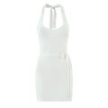 Summer Women Clothing Solid Color Sexy Sexy Metal Decorative Halter Sheath Dress