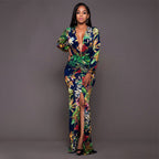 Sexy High Slit Printed Dress Arrival Women Clothing Deep V Plunge Plunge Long Sleeve Dress Plus Size Bella Mia