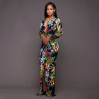 Sexy High Slit Printed Dress Arrival Women Clothing Deep V Plunge Plunge Long Sleeve Dress Plus Size Bella Mia