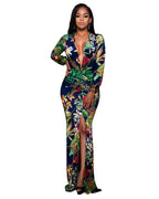 Sexy High Slit Printed Dress Arrival Women Clothing Deep V Plunge Plunge Long Sleeve Dress Plus Size Bella Mia
