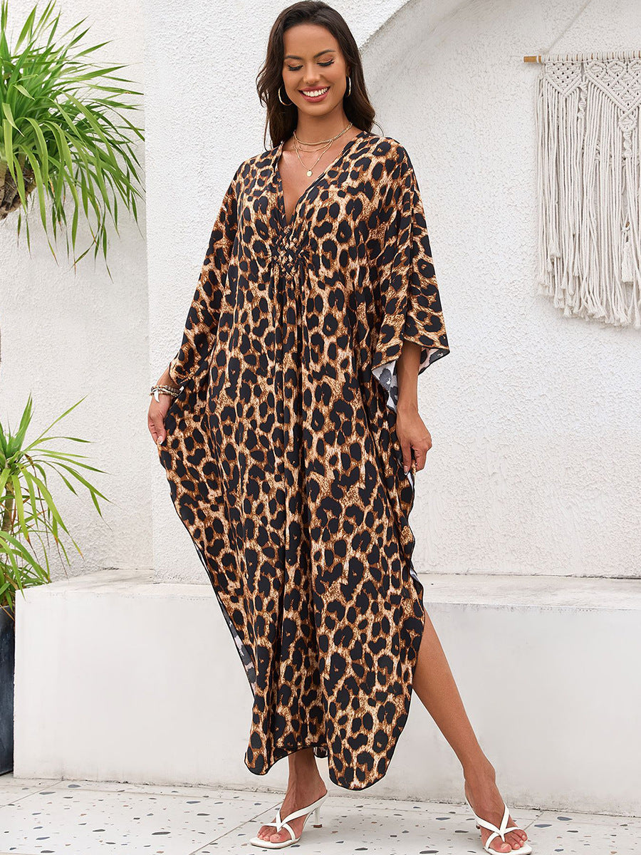 Rayon Print Holiday Beach Dress Women Sun Protective Clothing Loose Robe Beach Cover Up Bella Mia