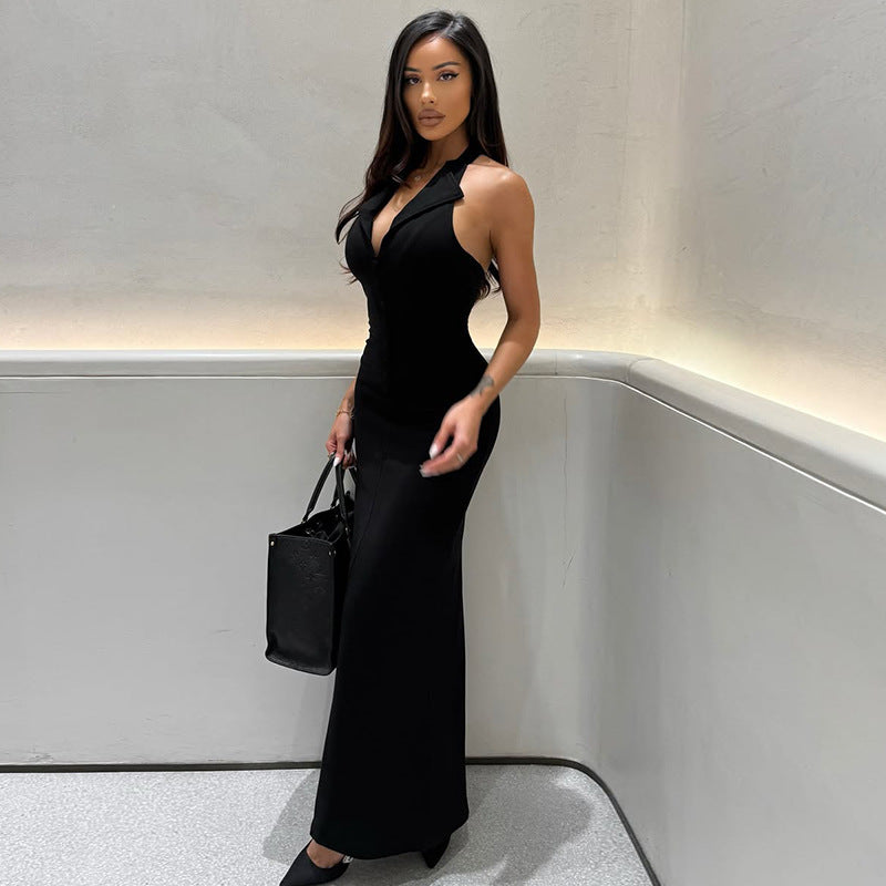 Sexy Backless Slim Fit One Step Hip Dress V neck Length Dress Women Clothing Bella Mia