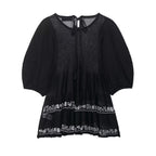 Women Clothing Summer round Neck Embroidered Translucent Long Sleeve Shirt Top Women Bella Mia