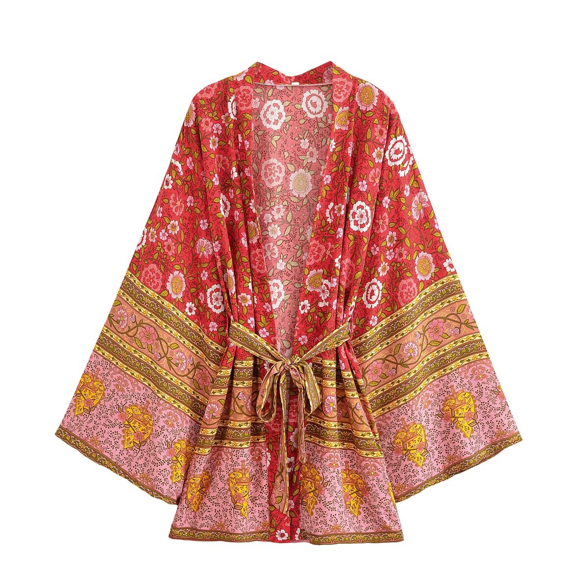 Rayon Printed Long Sleeve Cardigan Casual Loose Beach Kimono Dress Women Summer Bella Mia