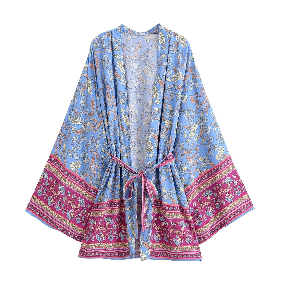 Rayon Printed Long Sleeve Cardigan Casual Loose Beach Kimono Dress Women Summer Bella Mia
