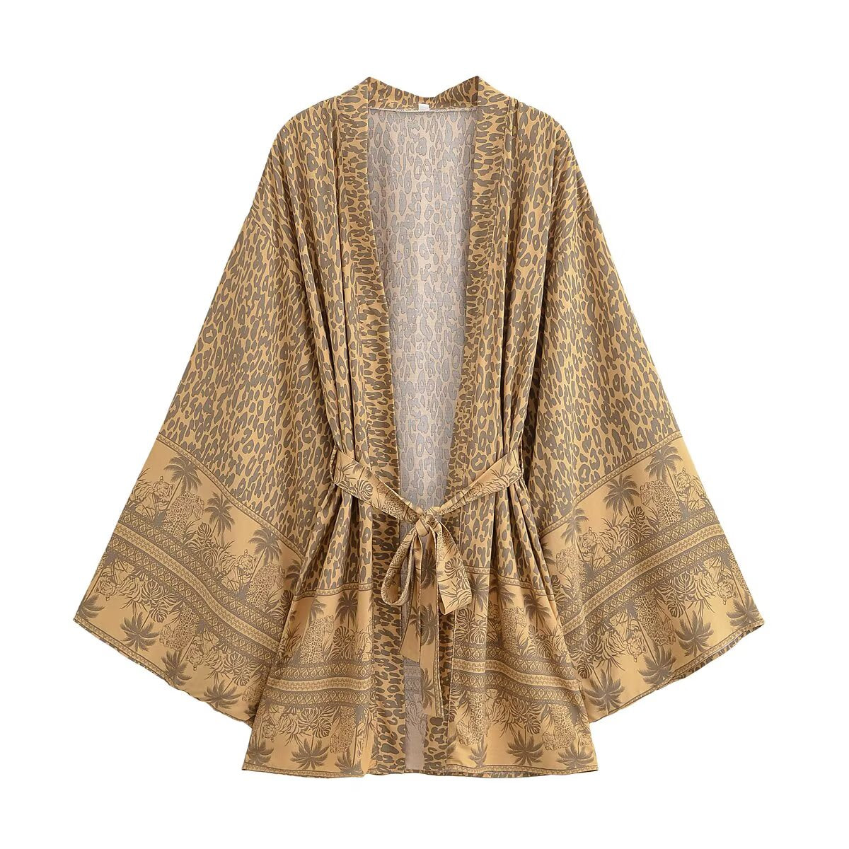 Rayon Printed Long Sleeve Cardigan Casual Loose Beach Kimono Dress Women Summer Bella Mia
