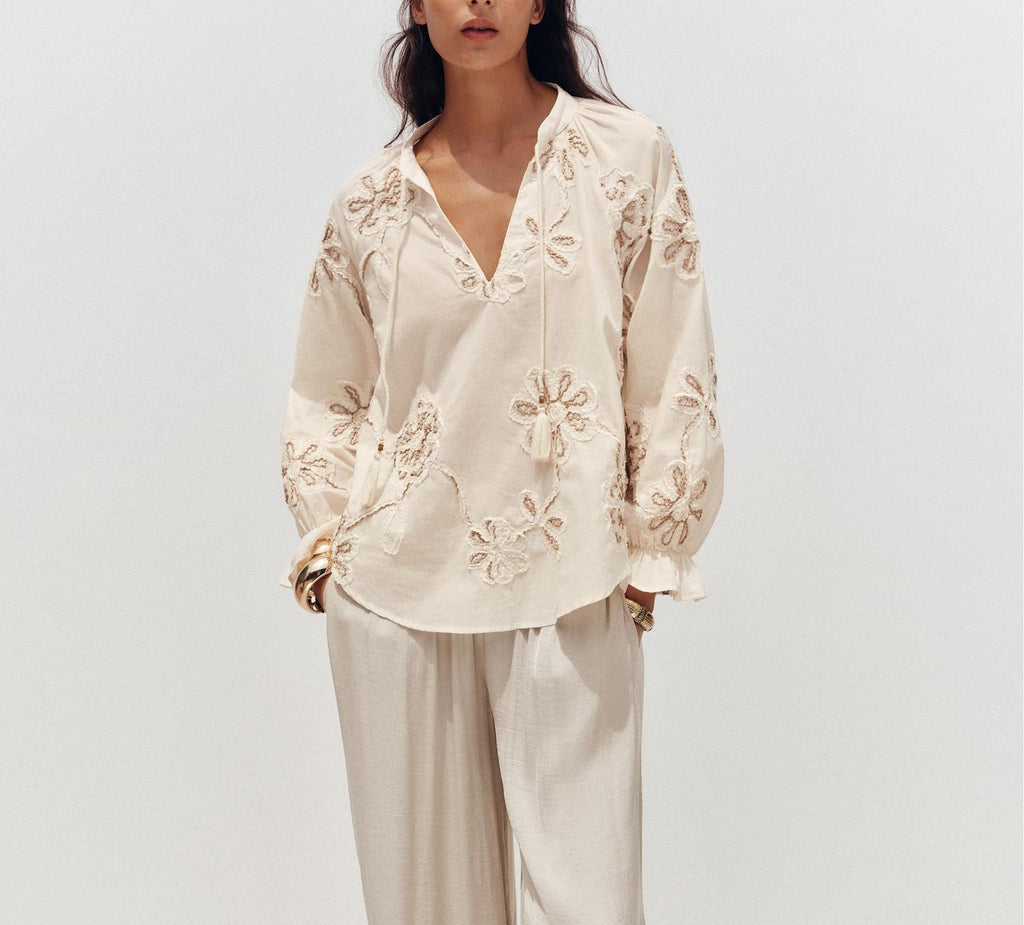 Women Clothing Spring Sweet Floral Embroidered Mini Shirt Bella Mia