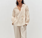 Women Clothing Spring Sweet Floral Embroidered Mini Shirt Bella Mia