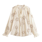 Women Clothing Spring Sweet Floral Embroidered Mini Shirt Bella Mia