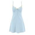 Summer Sexy Blue Nightgown Sexy Satin Casual Slip Dress