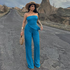 Summer Women Clothing Sexy off the Shoulder Tube Top Beveled Top Slim Trousers Two Piece Sets Bella Mia