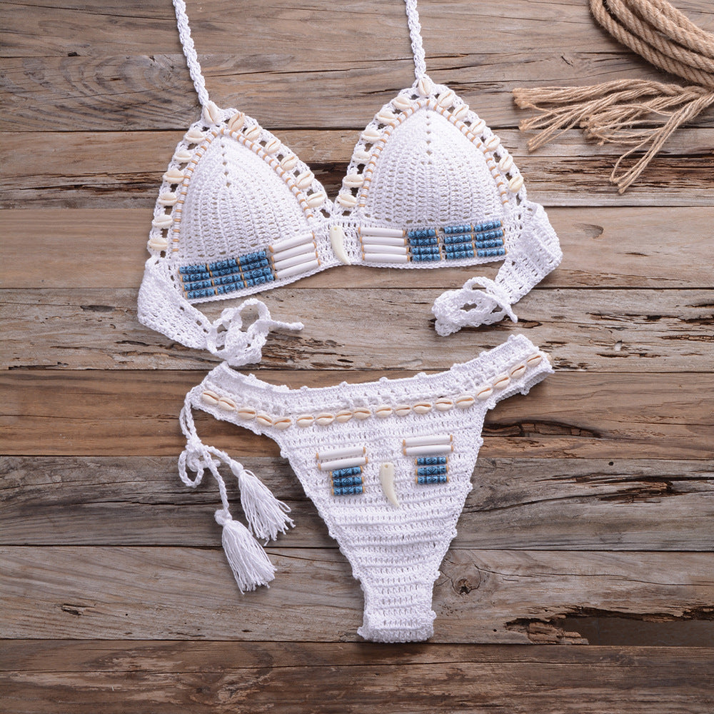 Bikini Women Hand-Knitted Retro Bohemian String Shell Split Swimsuit Bella Mia
