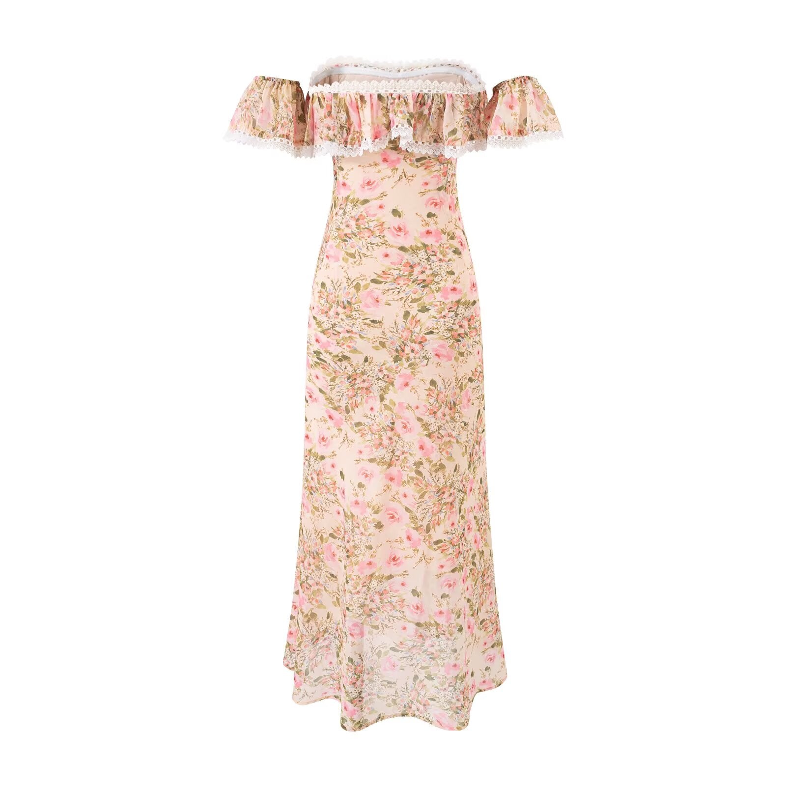 Gentle off Neck Ruffled Floral Dress Fishtail Summer Waisted Slim Fit Package Hip Long Women