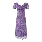 Ruffle Collar Puff Sleeve Short Sleeve Neckline Lace up Purple Dress Summer Waist Slimming Maxi Dress Women Bella Mia
