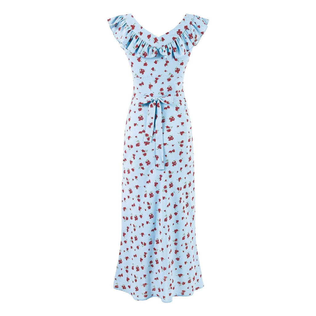 Summer Wind Ruffled V neck Floral Vacation Casual Dress Dress