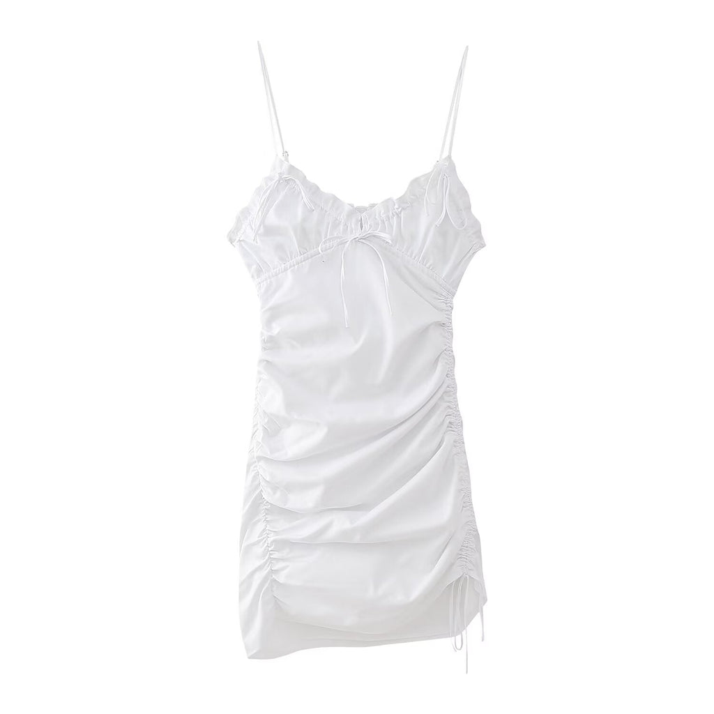 Summer Women Clothing Slim Fit Bow Decorative Pleated Short Dress Bella Mia