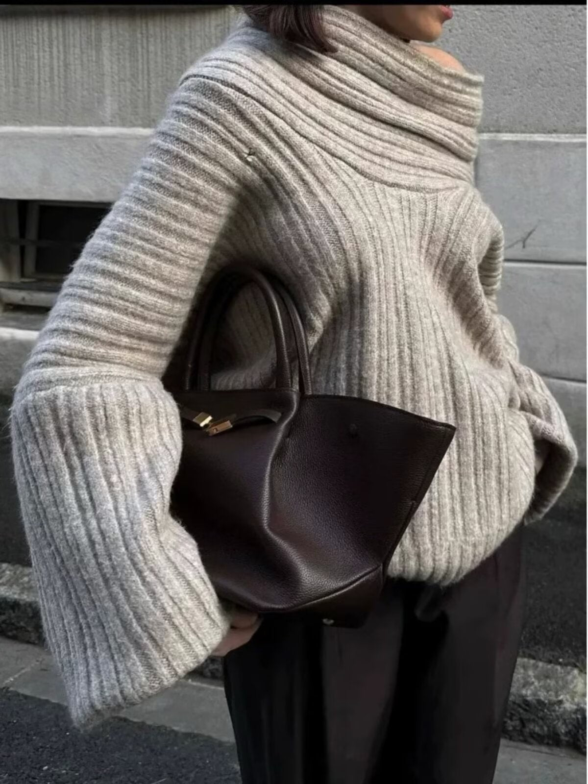 Trendy Casual All Matching Lazy off Shoulder Shoulder Knitwear Sweater Women Bella Mia