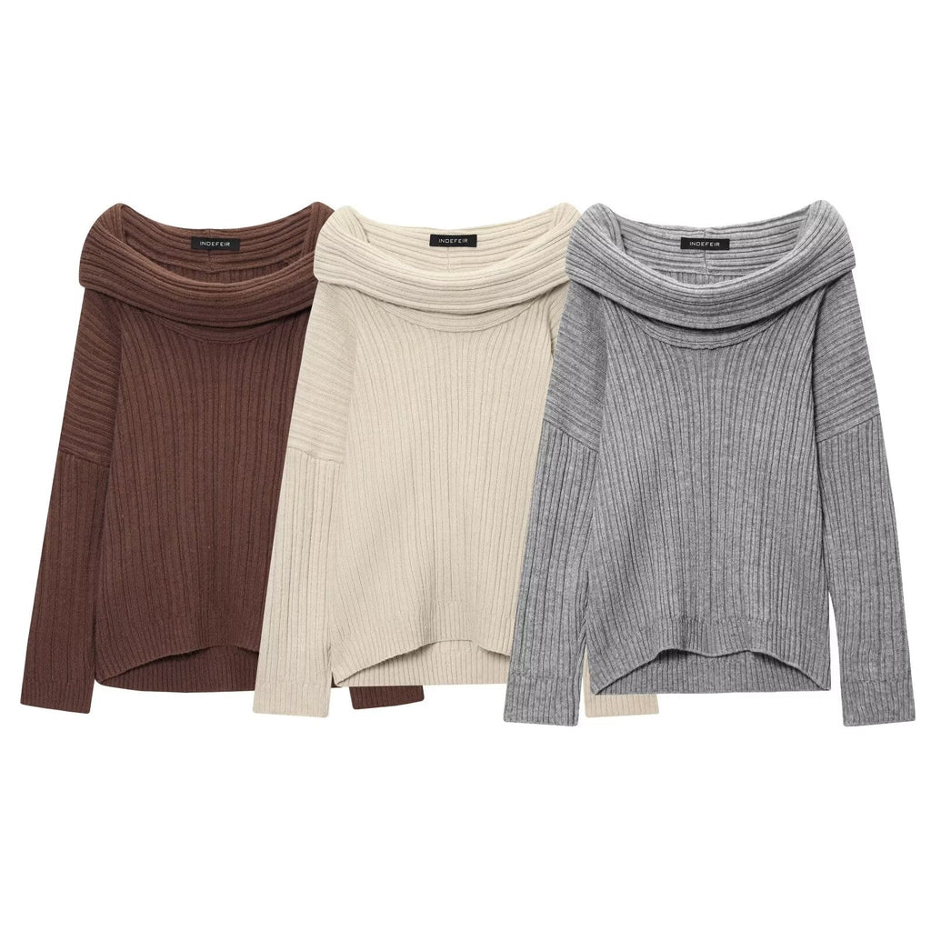 Trendy Casual All Matching Lazy off Shoulder Shoulder Knitwear Sweater Women Bella Mia