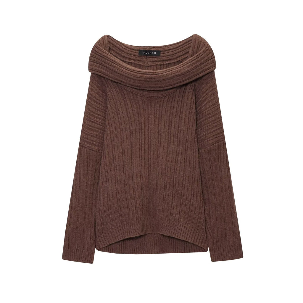 Trendy Casual All Matching Lazy off Shoulder Shoulder Knitwear Sweater Women Bella Mia