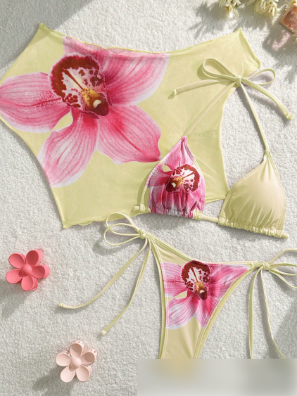 Split Swimsuit Lace up Bikini Short Sleeved Blouse Three Piece Swimsuit Slim Sexy Bikini Bella Mia