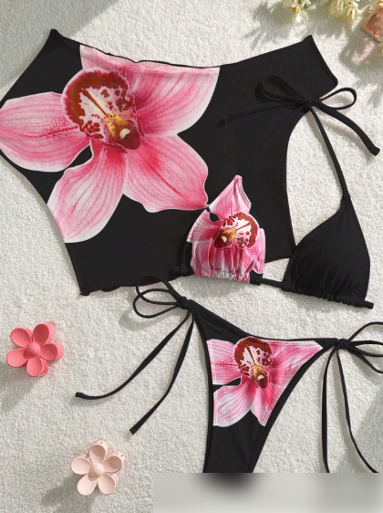 Split Swimsuit Lace up Bikini Short Sleeved Blouse Three Piece Swimsuit Slim Sexy Bikini