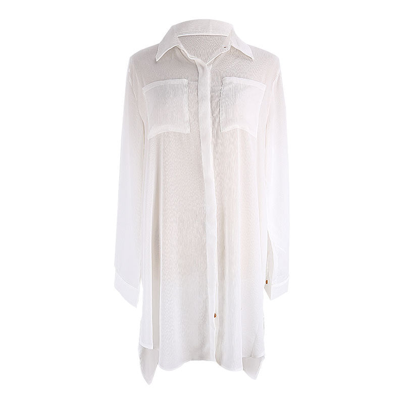 Woven Crepe Shirt Hidden Hook Beach Cover up Bikini Coat Shirt Swimsuit Cardigan Women Bella Mia