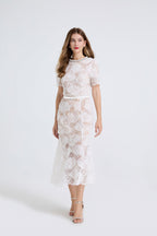 Women Sheer Lace Beaded Rhinestone Studded Fitted Fishtail Dress Bella Mia