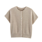 Fall Women Clothing Simple round Neck Fishnet Pin Waistcoat Knitted Vest Cardigan Bella Mia