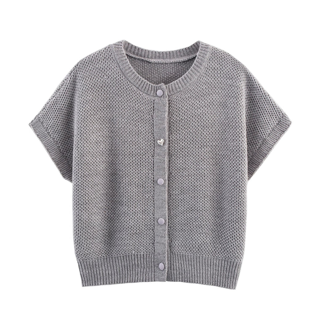 Fall Women Clothing Simple round Neck Fishnet Pin Waistcoat Knitted Vest Cardigan Bella Mia