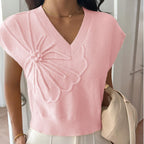 Women Clothing Autumn Winter Casual Vacation Deep V Plunge Neck Solid Color Sweater with Short Sleeves Bella Mia