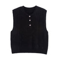Women Clothing Autumn Sequined Diamond round Neck Half Cardigan Knitted Vest Bella Mia