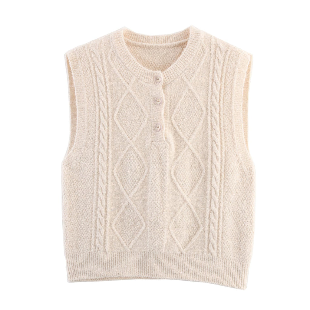 Women Clothing Autumn Sequined Diamond round Neck Half Cardigan Knitted Vest Bella Mia