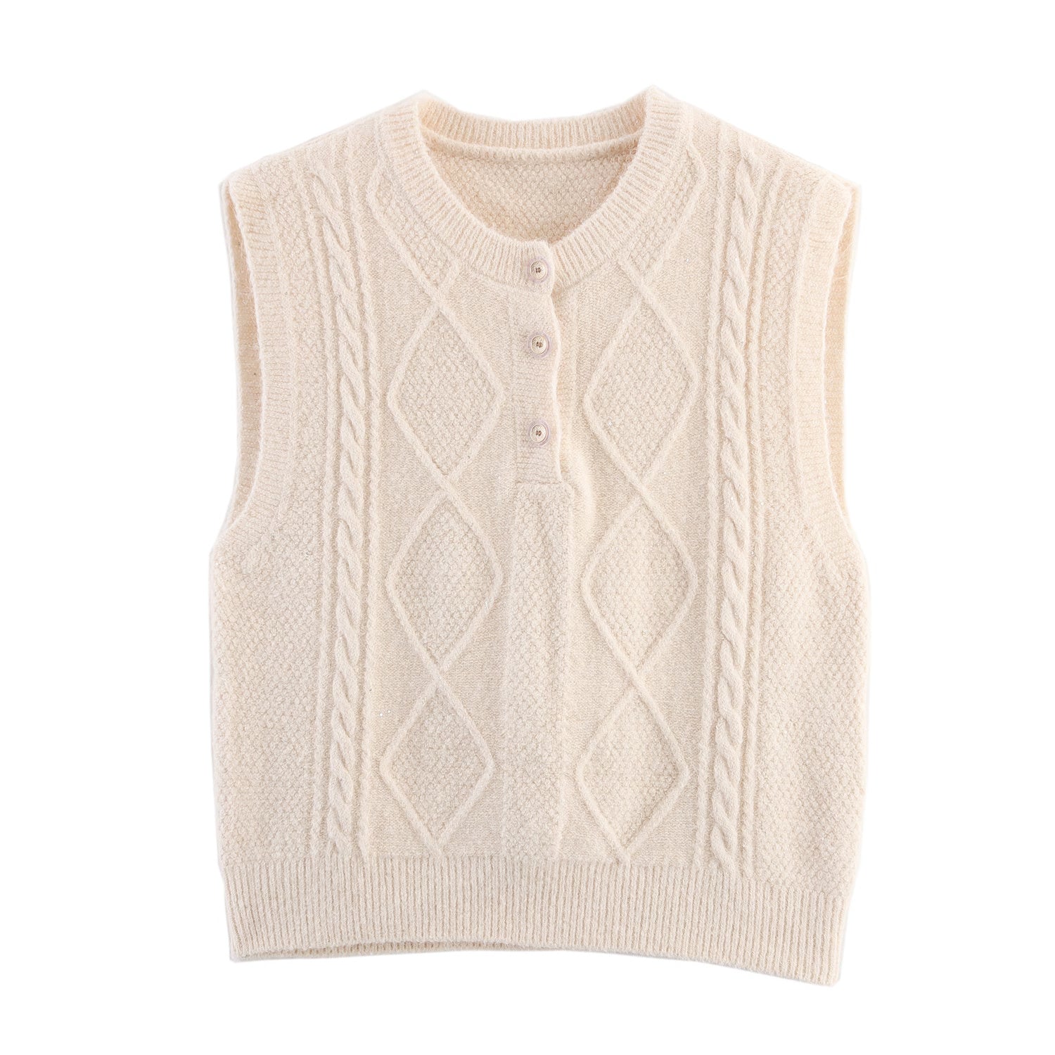 Women Clothing Autumn Sequined Diamond round Neck Half Cardigan Knitted Vest Bella Mia