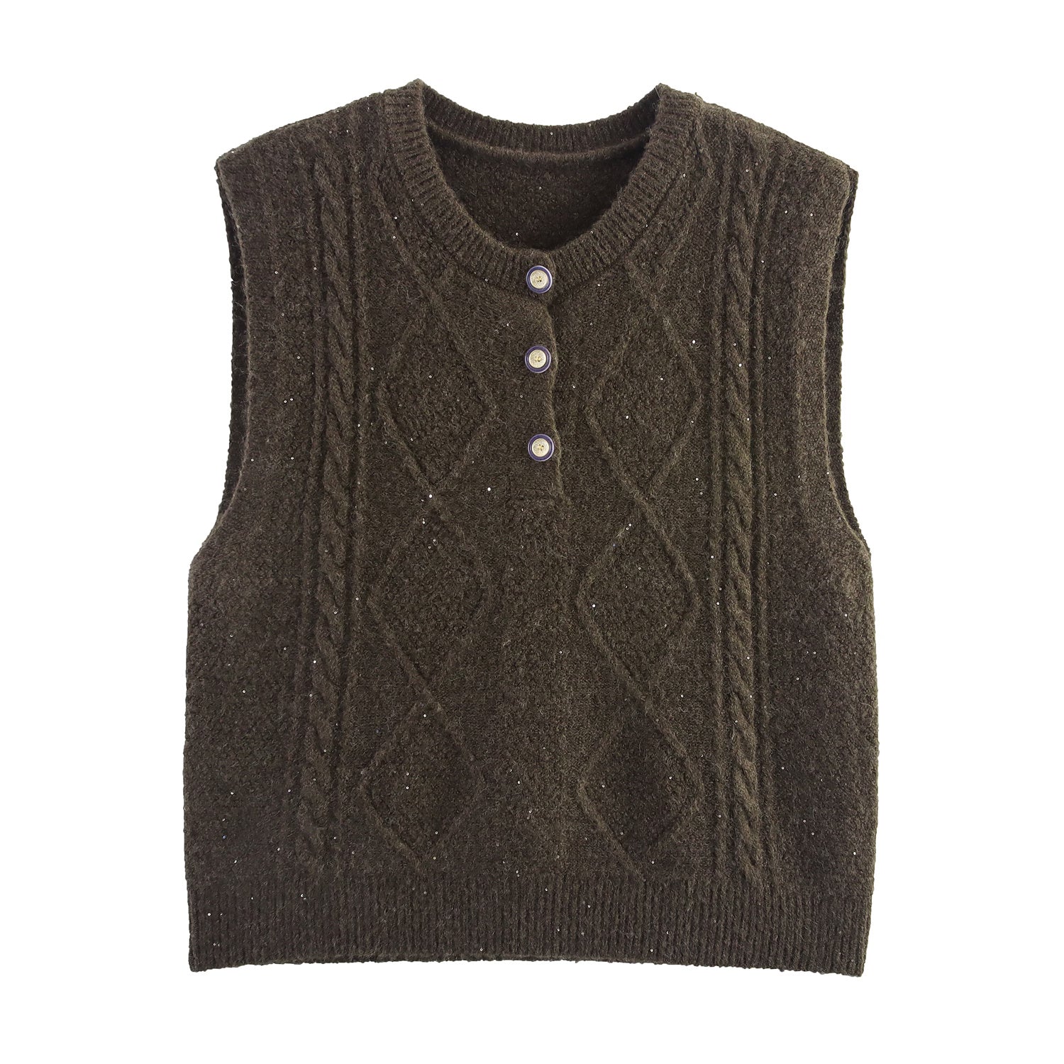 Women Clothing Autumn Sequined Diamond round Neck Half Cardigan Knitted Vest Bella Mia