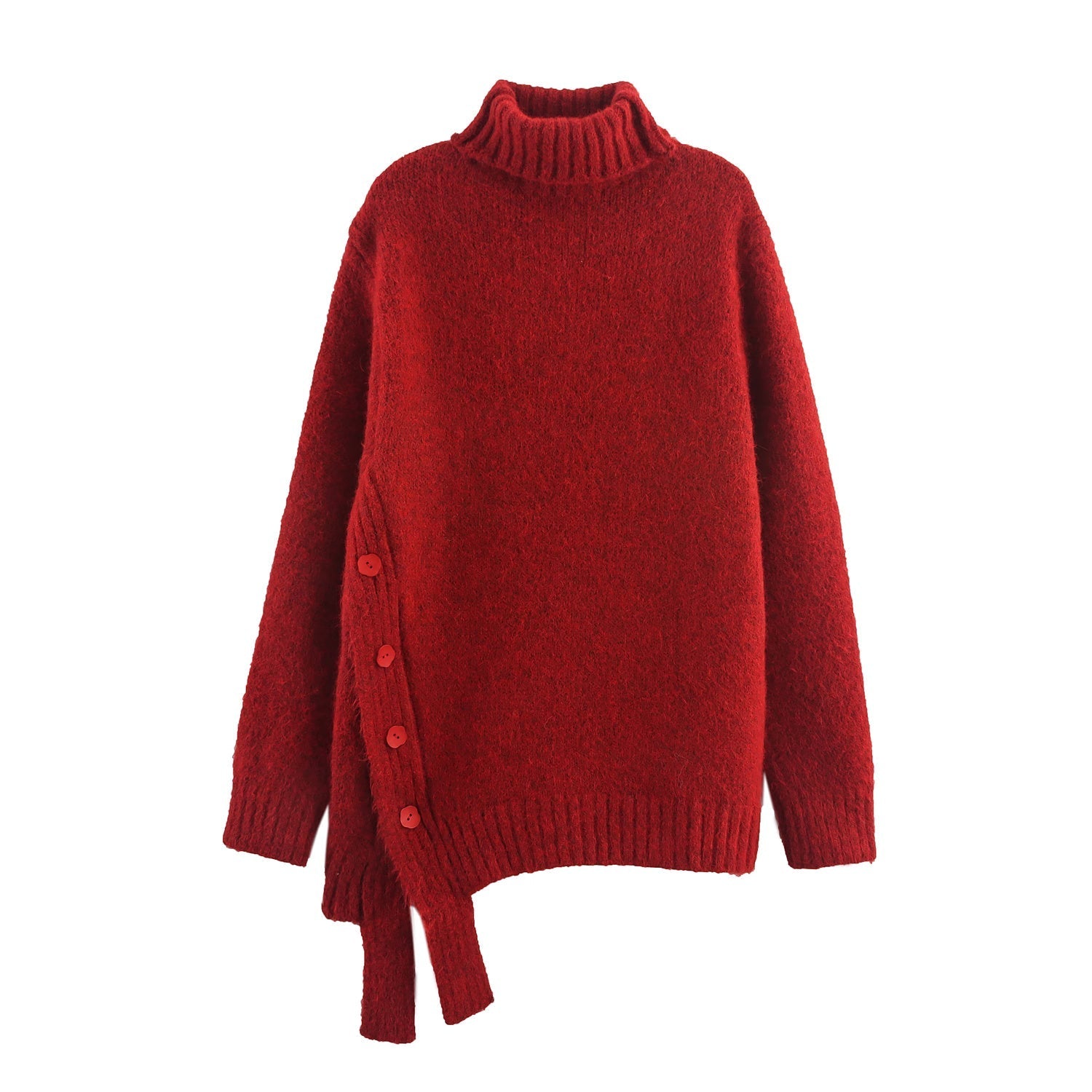 Women Clothing Autumn Irregular Asymmetric Hem Turtleneck Pullover Loose Thick Sweater Bella Mia