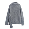 Women Clothing Autumn Irregular Asymmetric Hem Turtleneck Pullover Loose Thick Sweater Bella Mia
