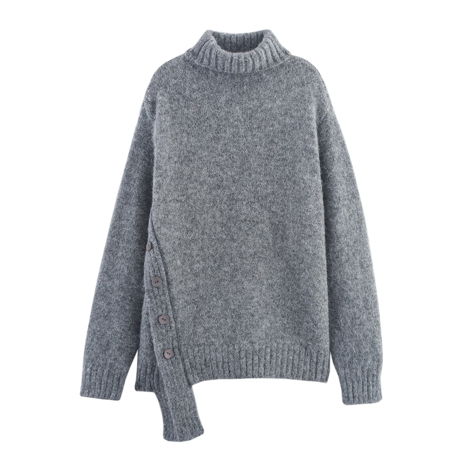 Women Clothing Autumn Irregular Asymmetric Hem Turtleneck Pullover Loose Thick Sweater Bella Mia