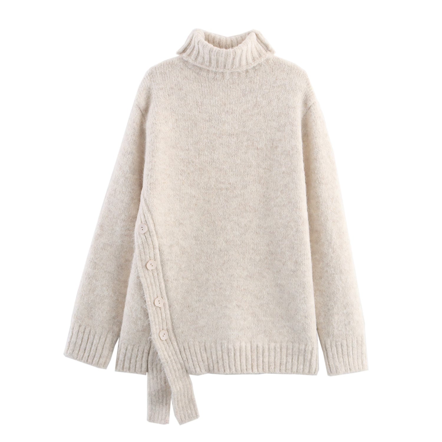 Women Clothing Autumn Irregular Asymmetric Hem Turtleneck Pullover Loose Thick Sweater Bella Mia