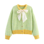 Women Clothing Fall round Neck Long Sleeve Bowknot Decorative Knitwear Coat Bella Mia