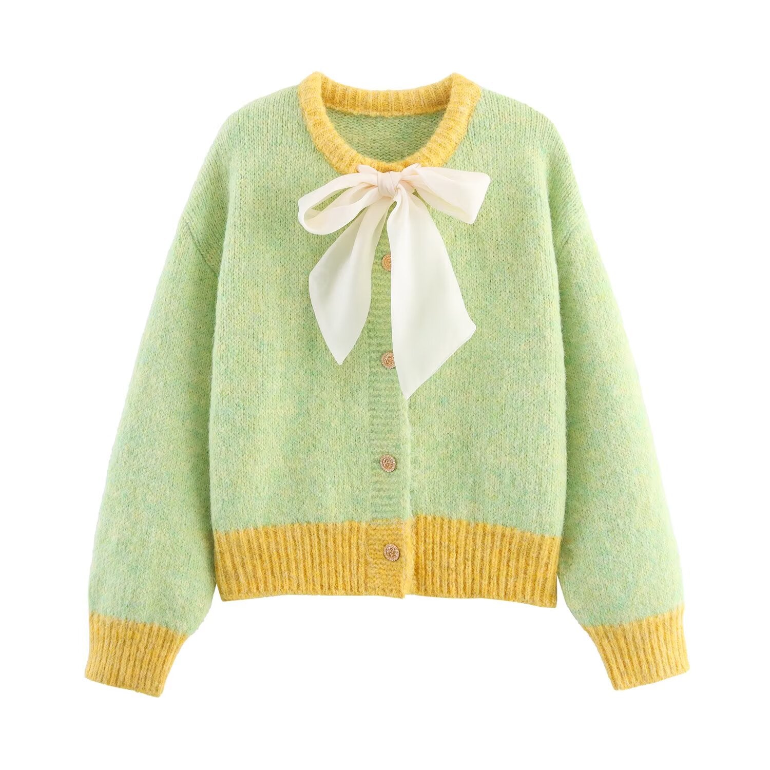 Women Clothing Fall round Neck Long Sleeve Bowknot Decorative Knitwear Coat Bella Mia