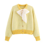 Women Clothing Fall round Neck Long Sleeve Bowknot Decorative Knitwear Coat Bella Mia